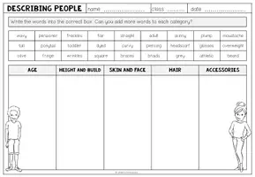 Vista previa - Hojas de trabajo - DESCRIBING PEOPLE - Worksheet 3 (Vocabulary) - página 1
