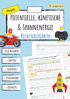 Vorschau - Arbeitsblätter - Potenzielle, kinetische und Spannenergie - Rechenaufgaben - Deckblatt