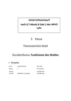 Vorschau - Stundenentwürfe - Wald Funktionen Unterrichtsbesuch Stundenverlauf - Deckblatt