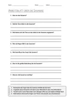 Vorschau - Arbeitsblätter - AB mit Fragen zum Thema "Savanne" + Lösungsblatt + Mindmap + Infografik - Deckblatt