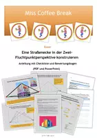 Vorschau - Unterrichtsreihen - Perspektivisch zeichnen mit zwei Fluchtpunkten - Straßenecke in der Zwei-Fluchtpunktperspektive (Kunst 9.-10. Klasse) - Deckblatt