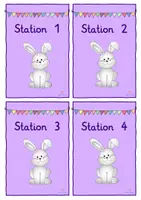 Vorschau - Stationenlernen - Hase Hasenklasse Stationsarbeit Stationen Stationsschilder Schilder lila - Seite 1