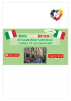Vorschau - Arbeitsblätter - Italienisch lernen mit Allie Lektion 13 Im Restaurant Folien + Vokabelliste + Arbeitsblatt mit Lösung - Deckblatt