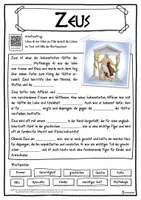 Vorschau - Stundenentwürfe - Zeus - Griechische Götter - Lückentext mit Wortspeicher - Deckblatt