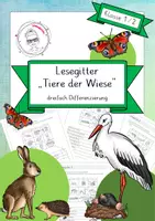 Vorschau - Arbeitsblätter - Tiere der Wiese, Lesegitter, Klasse 1,2 - Deckblatt