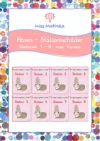Vorschau - Stationenlernen - Frühling Stationsschilder Hasenklasse Ostern rosa Version Hase - Deckblatt