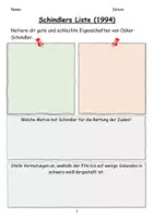Vorschau - Arbeitsblätter - Aufgaben und Fragen zum Film "Schindlers Liste" - Deckblatt