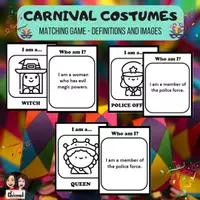 Vista previa - Juegos / Gamificación - CARNIVAL COSTUMES - Who am I? Matching Game - B&W - Portada