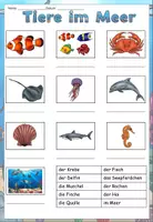 Vista previa - Hojas de trabajo - Lista de palabras en alemán "Tiere im Meer" - página 1
