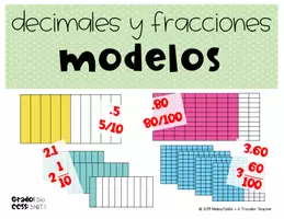 Vista previa - Tarjetas / Manipulativos - Representa fracciones y decimales usando modelos tarjetas problemas - Portada