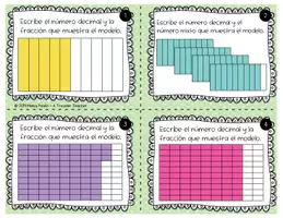 Vista previa - Tarjetas / Manipulativos - Representa fracciones y decimales usando modelos tarjetas problemas - página 1