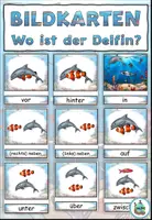 Vista previa - Tarjetas / Manipulativos - Preposiciones "Wo ist der Deflin?" Tarjetas con imágenes Tarjetas con palabras - Animales en el mar - Alemán - Portada