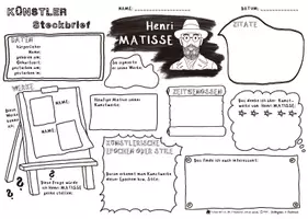Vorschau - Arbeitsblätter - Beeindruckende Persönlichkeiten - Künstler Steckbrief - Henri Matisse - klassische Moderne - Scherenschnitt - Pointillismus - Fauvismus - Seite 3