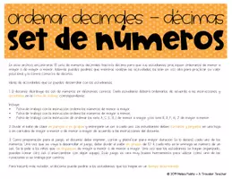 Vista previa - Juegos / Gamificación - Ordenar decimales hasta las décimas Set de números - página 1