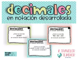 Vista previa - Juegos / Gamificación - Decimales en notación desarrollada tarjetas problemas - Portada