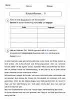 Vorschau - Arbeitsblätter - Schuluniform Arbeitsblatt Argumentieren Argumentation 7. Klasse - Seite 1