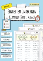 Vorschau - Arbeitsblätter - Einheiten umrechnen (Kraft & Masse) – Klapptest - Deckblatt
