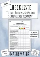 Vorschau - Anderer Materialtyp - Selbsteinschätzungsbogen/ Checkliste: Terme, Rechengesetze und Schriftliches Rechnen (Mathematik) - Deckblatt
