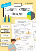 Vorschau - Arbeitsblätter - Spannweite, Mittelwert, Zentralwert (Median) & Modalwert - Deckblatt