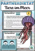 Aperçu - Cartes d'exercices - Dictée en binôme "Tiere im Meer" doublement différenciée - Allemand - Page de couverture