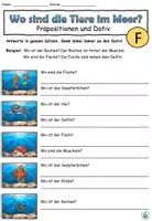 Vista previa - Hojas de trabajo - Ejercicio preposiciones y dativo "¿Wo sind die Tiere im Meer?" doble diferenciado - Alemán - página 1