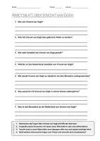 Vorschau - Arbeitsblätter - AB mit Fragen zum Thema "Vincent van Gogh" + Lösungsblatt + Mindmap + Infografik - Deckblatt