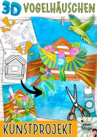 Vorschau - Mal- und Bastelvorlagen - Schönes VOGELHAUS basteln: Frühling Kunstprojekt - Deckblatt