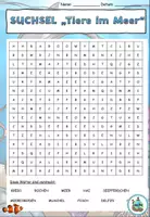 Vista previa - Hojas de trabajo - Puzzle de búsqueda "Tiere im Meer" Alfabetización alemana - página 1