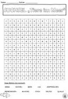 Vista previa - Hojas de trabajo - Puzzle de búsqueda "Tiere im Meer" Alfabetización alemana - página 2