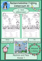 Vorschau - Arbeitsblätter - Rechenmalblatt Frühling – Addition & Subtraktion im Zahlenraum 20 | Klasse 1 (mit & ohne Zehnerübergang) - Deckblatt