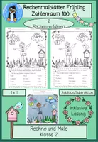 Vorschau - Mal- und Bastelvorlagen - Rechenmalblätter Frühling – Addition, Subtraktion & Einmaleins | Rechne und Male Klasse 2 (Zahlenraum 100) - Deckblatt