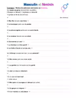 Aperçu - Feuilles d'exercices - Français : transformer des phrases au féminin - Page 1