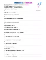 Aperçu - Feuilles d'exercices - Français : transformer des phrases au féminin - Page de couverture
