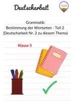 Vorschau - Test - Deutscharbeit Grammatik Bestimmung von Wortarten mit EWH (Version 2) - Deckblatt