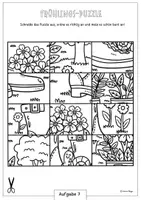 Vorschau - Mal- und Bastelvorlagen - Frühling Puzzle-Ausmalbild - Seite 1