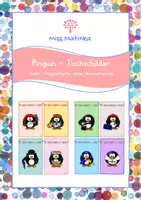 Vorschau - Stationenlernen - Pinguinklasse Tischschilder Gruppentische bunt Pinguin - Deckblatt