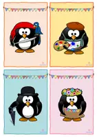 Vorschau - Stationenlernen - Pinguinklasse Tischschilder Gruppentische bunt Pinguin - Seite 1