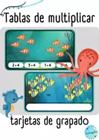 Vista previa - Refuerzo / NEE / Materiales de apoyo - Tablas de multiplicar: Tarjetas de grapado (océano) - Portada