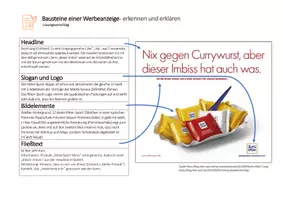 Vorschau - Arbeitsblätter - Werbung analysieren | Bausteine einer Werbeanzeige - Übung am Beispiel - Seite 1