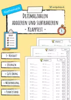 Vorschau - Arbeitsblätter - Addition & Subtraktion von Dezimalzahlen - Klapptest - Deckblatt