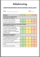 Vorschau - Arbeitsblätter - Bewertungsbogen für den Vortrag von Balladen - Seite 1