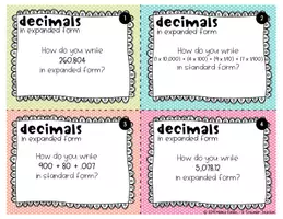 Vista previa - Tarjetas / Manipulativos - Decimal numbers in expanded and standard form task cards - página 1