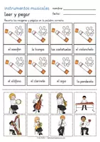 Vista previa - Hojas de trabajo - leer y pegar - instrumentos musicales Español - página 3