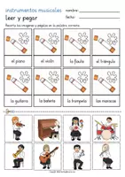 Aperçu - Feuilles d'exercices - leer y pegar - instrumentos musicales Español / Espagnol - Page 1