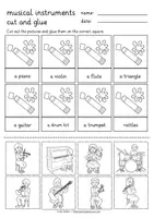 Aperçu - Feuilles d'exercices - musical instruments Cut & Glue worksheets English / Anglais - Page 3
