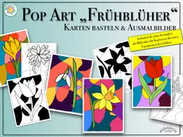 Vorschau - Mal- und Bastelvorlagen - POP-ART „Frühblüher“ - Ausmalbilder / Farblehre warme und kalte Farben in diversen Größen, auch als Karten (auch als Kontrastbilder für Babys) - Frühling - Seite 2