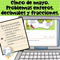 Vista previa - Hojas de trabajo - Cinco de mayo. Problemas enteros, decimales y fracciones. - Portada