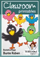 Vorschau - Mal- und Bastelvorlagen - Bunte Raben basteln Print and Craft Bastelvorlage - Deckblatt