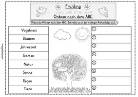Vorschau - Arbeitsblätter - Frühling: Ordnen nach dem ABC - Seite 1