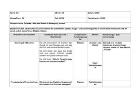 Vorschau - Stundenentwürfe - Unterrichtsentwurf Gelenke - Verlaufsplan - Seite 1